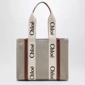 Chloé Woody medium bag in beige canvas