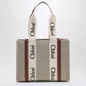 Chloé Woody medium bag in beige canvas