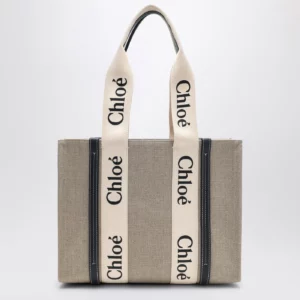 Chloé Medium Woody tote bag in beige canvas