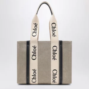 Chloé Medium Woody tote bag in beige canvas