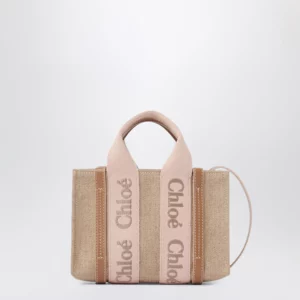 Chloé Small Woody tote bag in linen Blushy beige