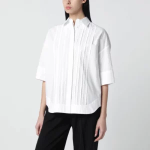 P.A.R.O.S.H. White cotton shirt with pleated detail