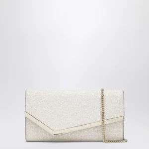 Jimmy Choo Emmie Pouch With Light Gold Micro-Glitter