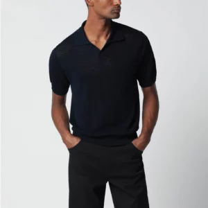 Tagliatore Blue openwork cotton polo shirt