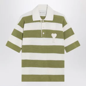Ami Paris Ami de Coeur striped cotton knit polo shirt