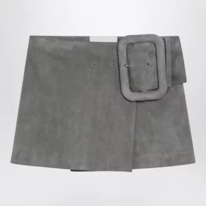 Ami Paris Grey suede mini skirt with large buckle belt