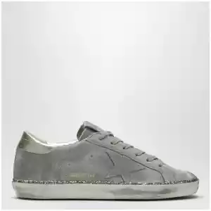 Golden Goose Super-Star taupe grey/glitter suede sneakers