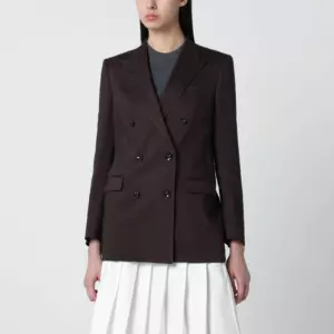 Tagliatore Brown linen-blend double-breasted jacket