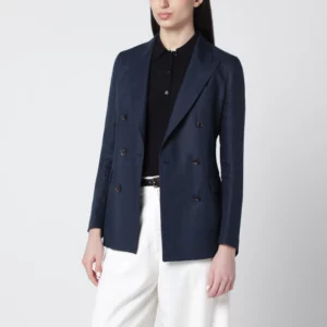 Tagliatore Navy blue double-breasted linen jacket