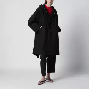 Jil Sander Mid-length hooded parka in waterproof cotton, black