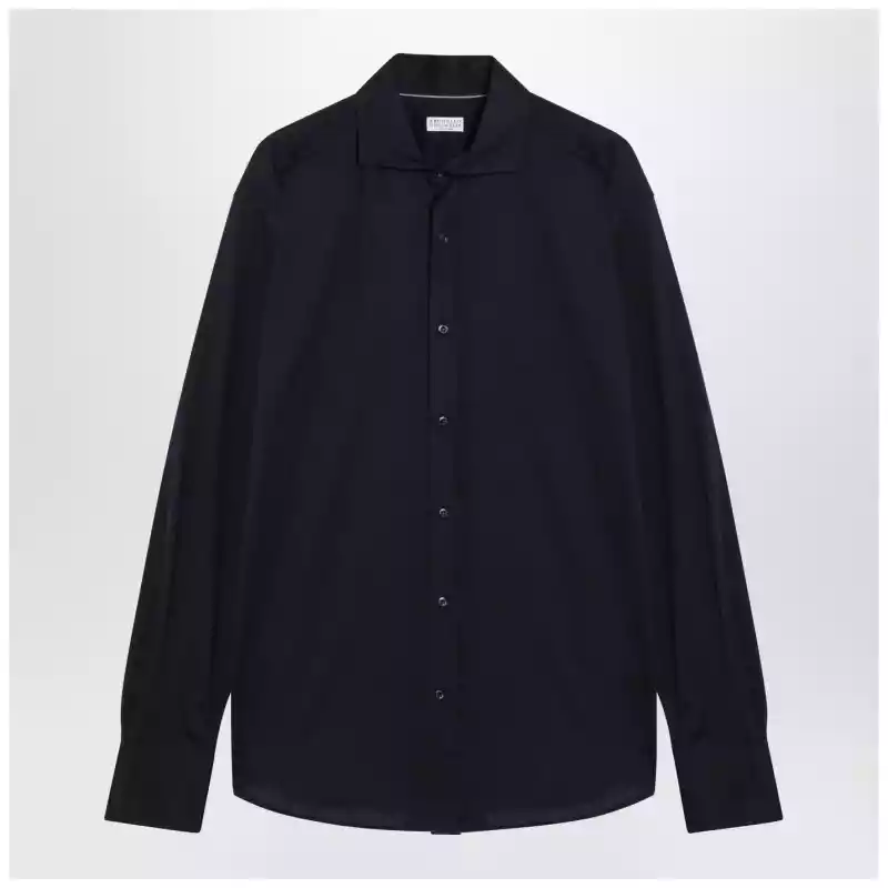 Brunello Cucinelli Navy blue silk and cotton shirt
