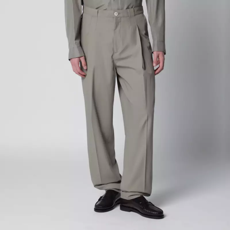 Brunello Cucinelli Twill cotton trousers with pleats in khaki