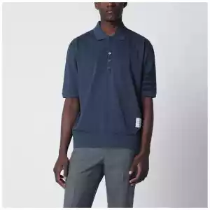Thom Browne Navy blue cotton polo shirt