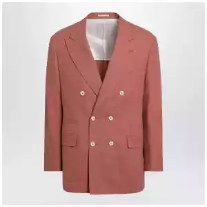 Brunello Cucinelli Peach double-breasted wool-blend jacket