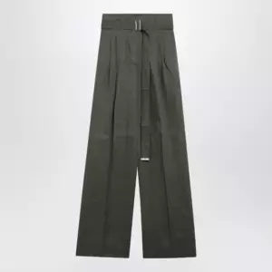 Max Mara Studio High-waist wide-leg washed linen pants, khaki green