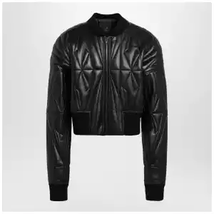 Moncler + Rick Owens Black leather zip-up bomber jacket