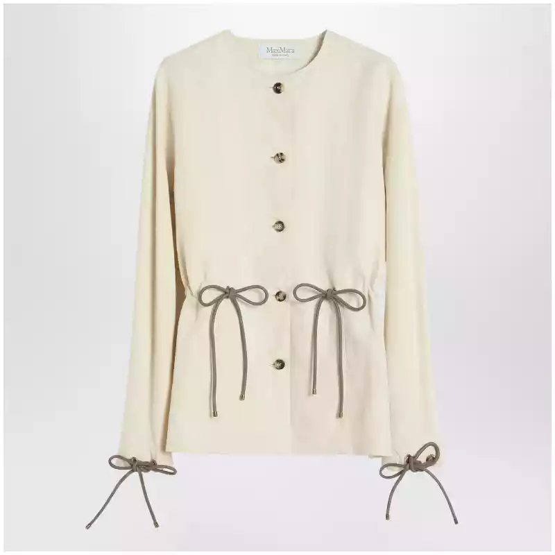Max Mara Beige linen and silk jacket with drawstring