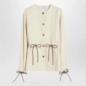 Max Mara Beige linen and silk jacket with drawstring