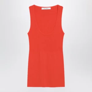 Max Mara Coral red ribbed technical yarn top