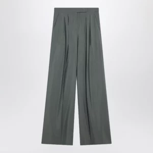 Max Mara Dark green wide trousers in wool and silk