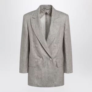 Max Mara Olimpia double-breasted chevron linen blazer in beige