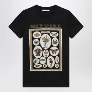Max Mara Black cotton jersey T-shirt with front print