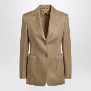 Max Mara Semi-fitted single-breasted blazer in beige linen