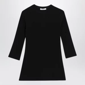 Max Mara Ribbed crewneck sweater in crêpe viscose, black