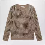 Max Mara Cotton mesh long-sleeve sweater in Desert
