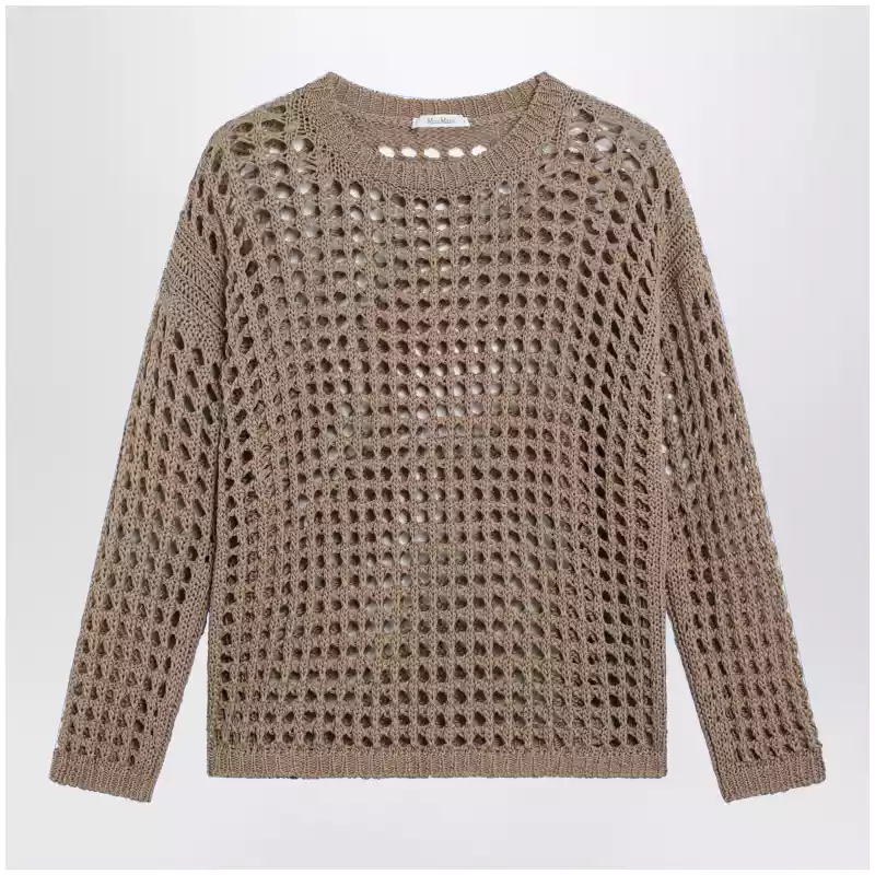 MXPFEBECO_S_MAXM-002.x-1 Max Mara Cotton mesh long-sleeve sweater in Desert