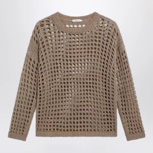 Max Mara Cotton mesh long-sleeve sweater in Desert
