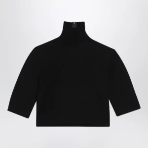 Max Mara Cropped turtleneck sweater in stretch viscose, black