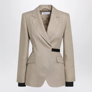 Max Mara Double-breasted pure linen blazer in camel