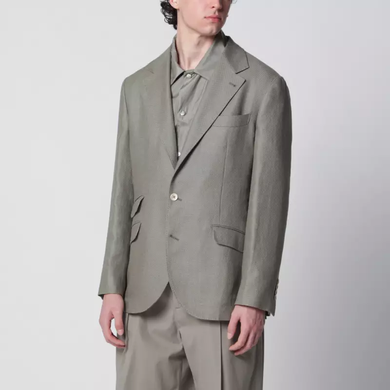 Brunello Cucinelli Deconstructed Cavallo jacket in khaki silk hopsack