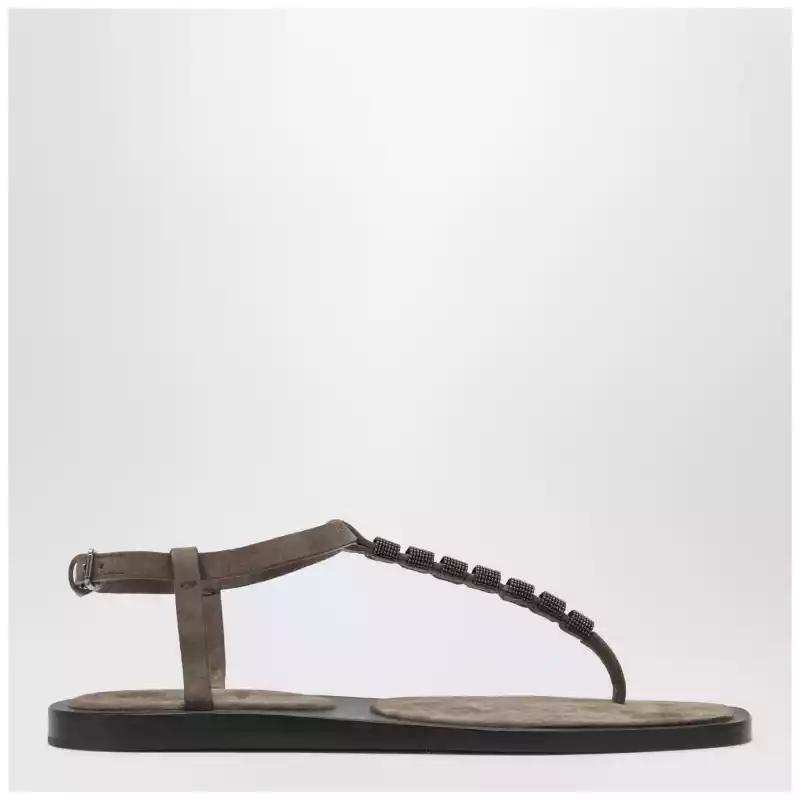 Brunello Cucinelli Suede thong sandals with Precious Straps