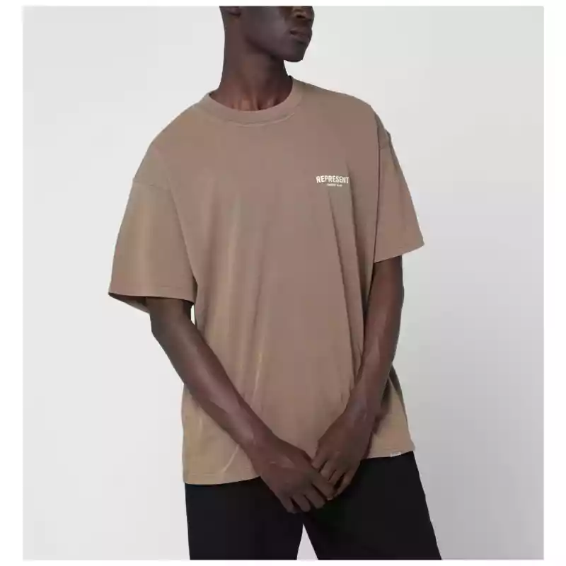 Represent Light brown cotton T-shirt with logo