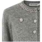 Self-Portrait Grey Fluffy Crystal Trim Cardigan