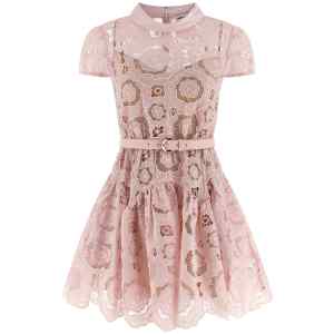 Self-Portrait Pink Floral Lace Mini Dress