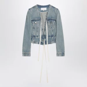 Maison Margiela Light blue cotton denim jacket with V-neck