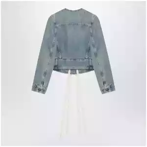 Maison Margiela Light blue cotton denim jacket with V-neck