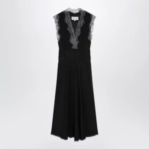 Maison Margiela Black silk midi dress with lace