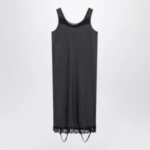MM6 Maison Margiela Grey midi slip dress with lace trims