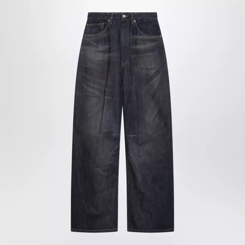 S62LB0218M30055_S_MM6-963.x MM6 Maison Margiela Dark blue wide-leg jeans with worn effect