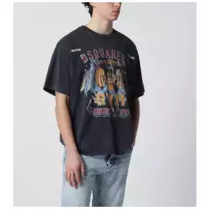Dsquared2 Grey vintage-effect T-shirt with rock print