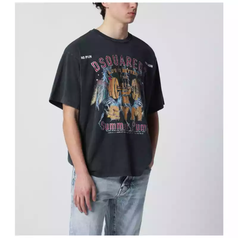 Dsquared2 Grey vintage-effect T-shirt with rock print