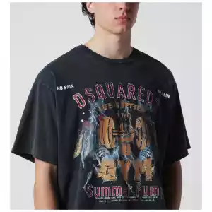 Dsquared2 Grey vintage-effect T-shirt with rock print