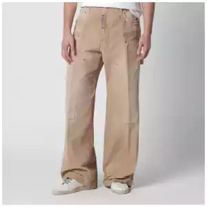 Dsquared2 Vintage-effect beige baggy carpenter jeans