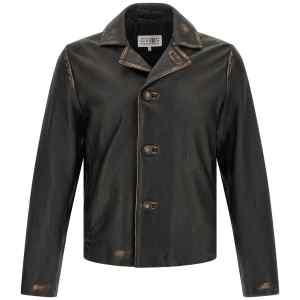 Mm6 Maison Margiela Antiqued Leather Jacket