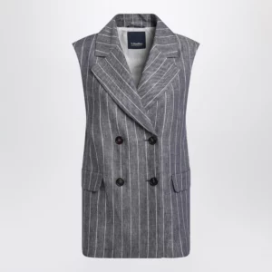 S Max Mara Double-Breasted Pinstripe Linen Vest