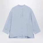S Max Mara Light blue pure linen mandarin-collar shirt